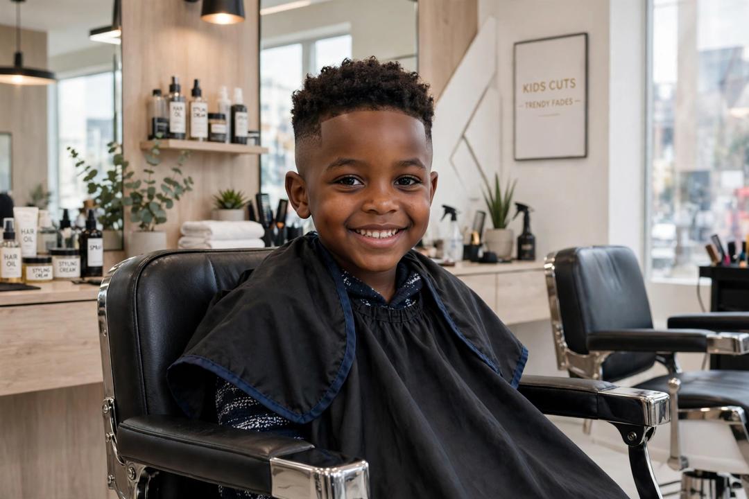 Barber giving a child a haircut